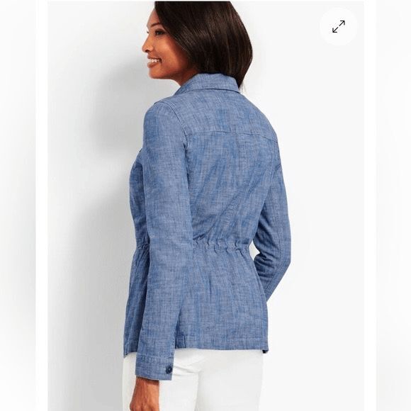 Talbots Twill Jacket Chambray Chore Coat Women's SP Petite Blue Denim Button Up - Picture 3 of 11
